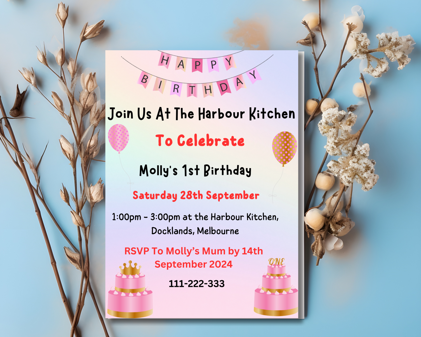 1st Birthday Invitation Download and Print