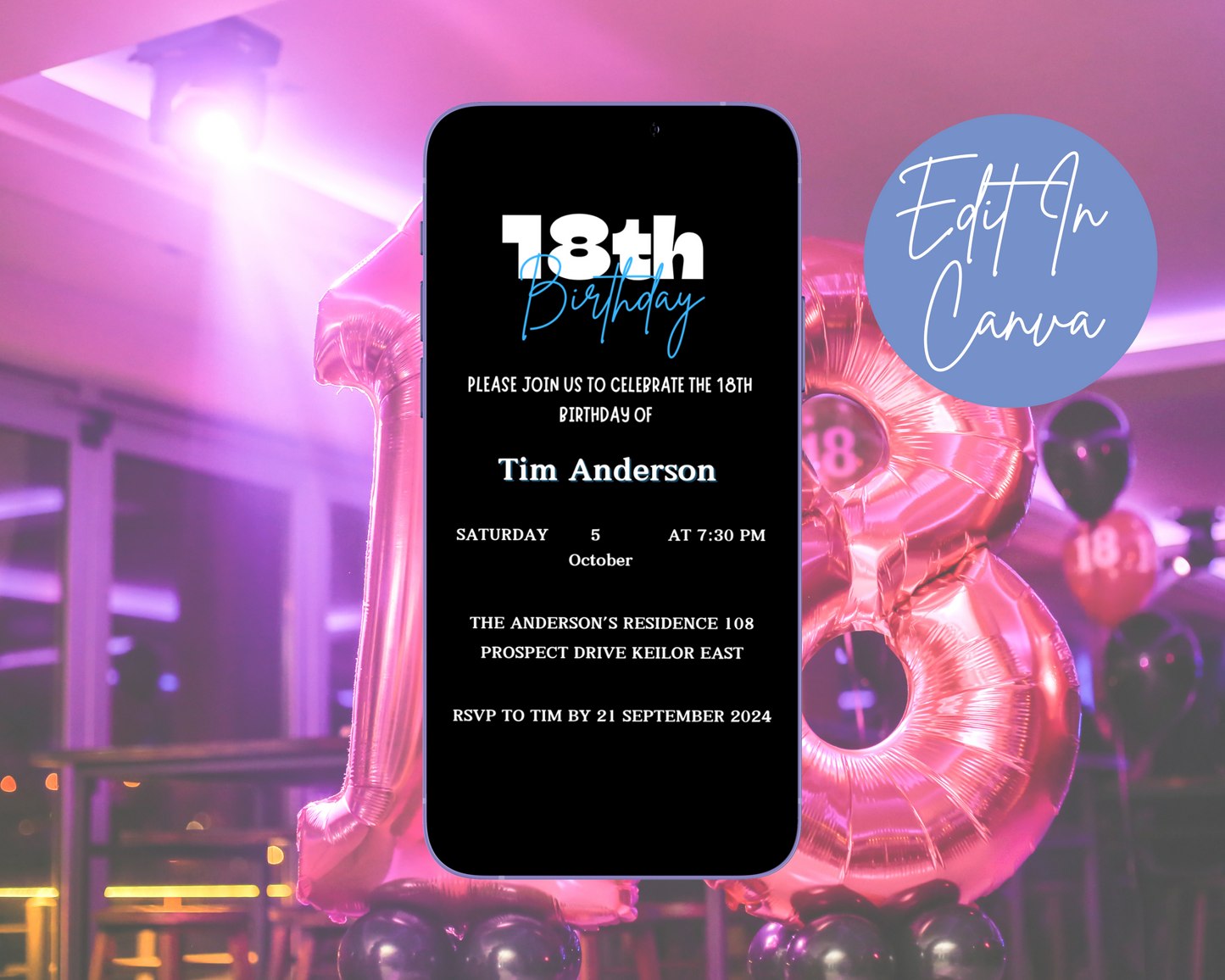 18th Birthday Invitation Simple Design Print & Mobile