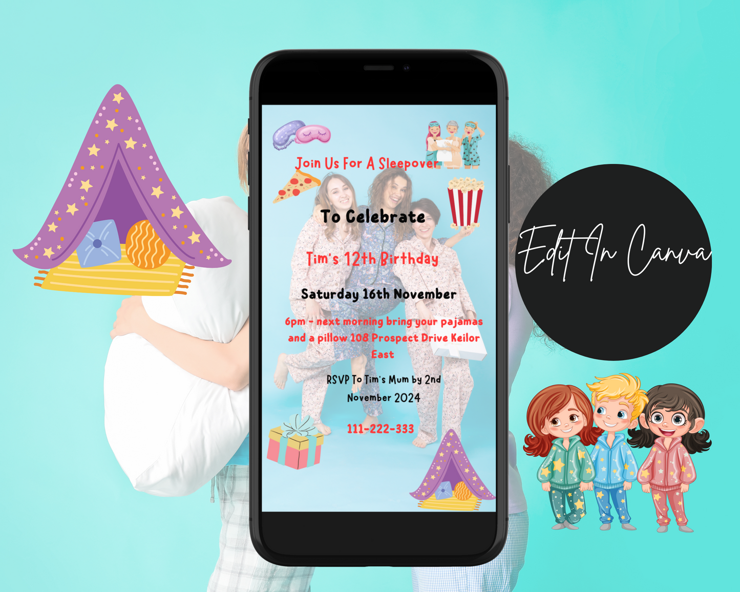 Sleepover Party Invitation Print and Mobile