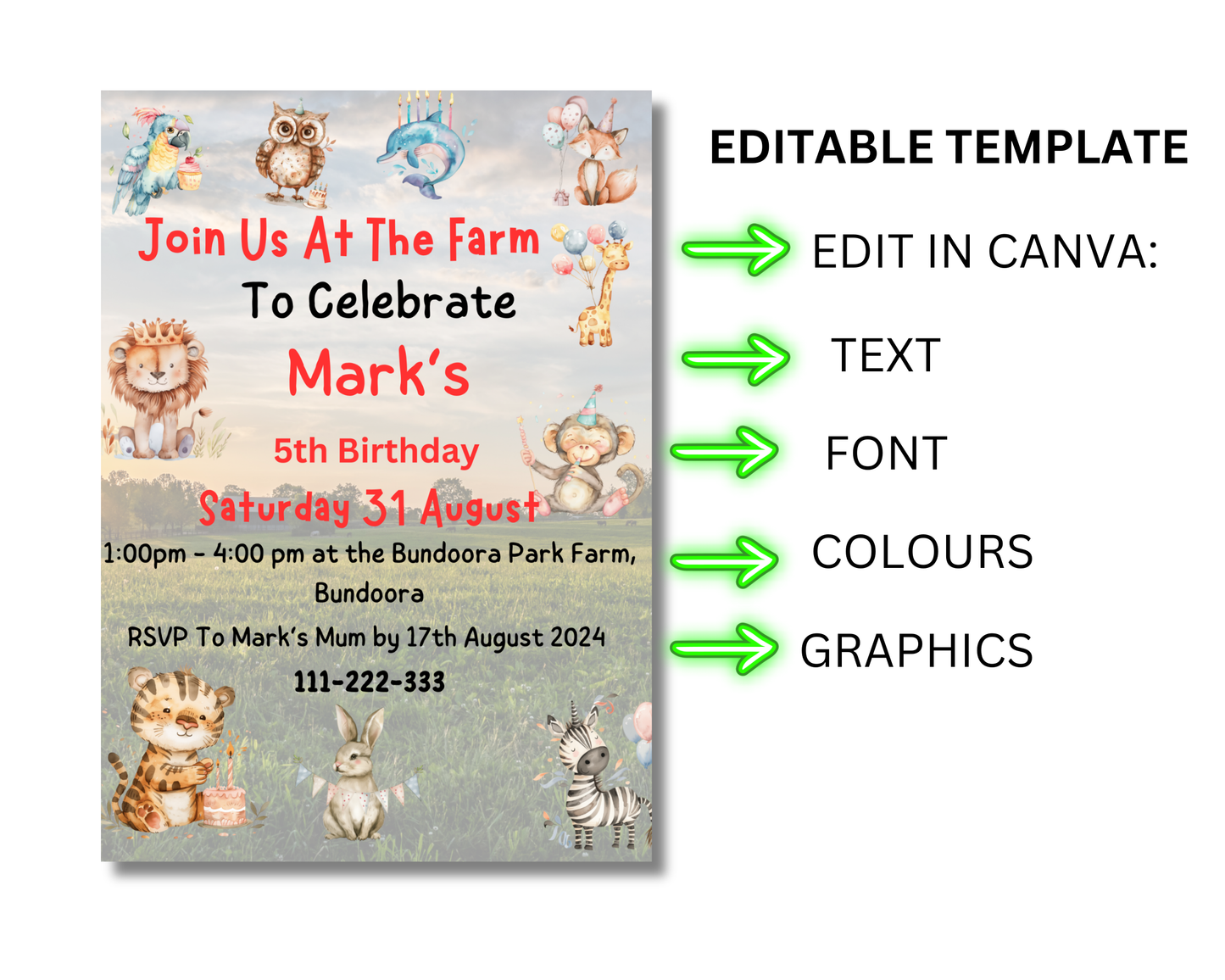 Boys Farm Birthday Invite Print and Download