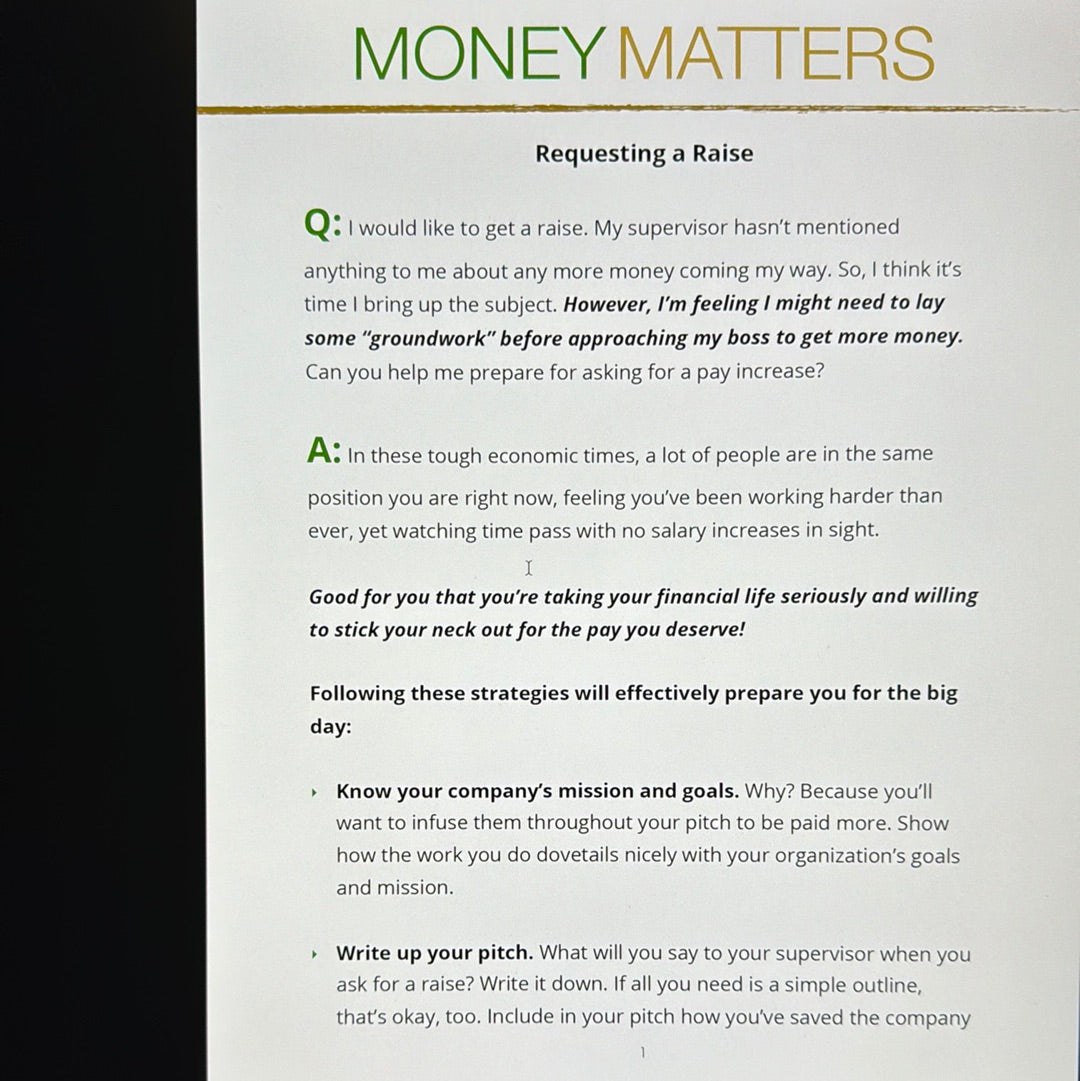 Money Matters Requesting A Raise